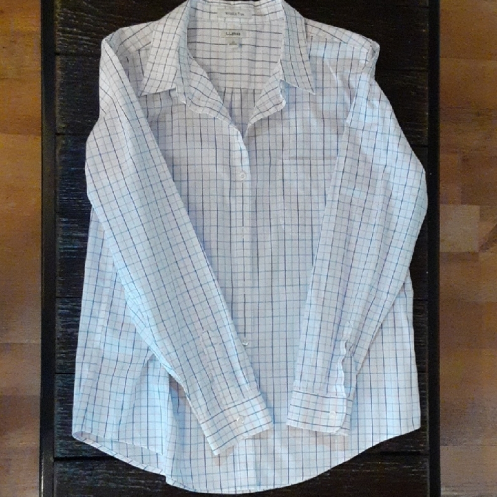 L.L. Bean Blue and White Casual Button Down Shirt